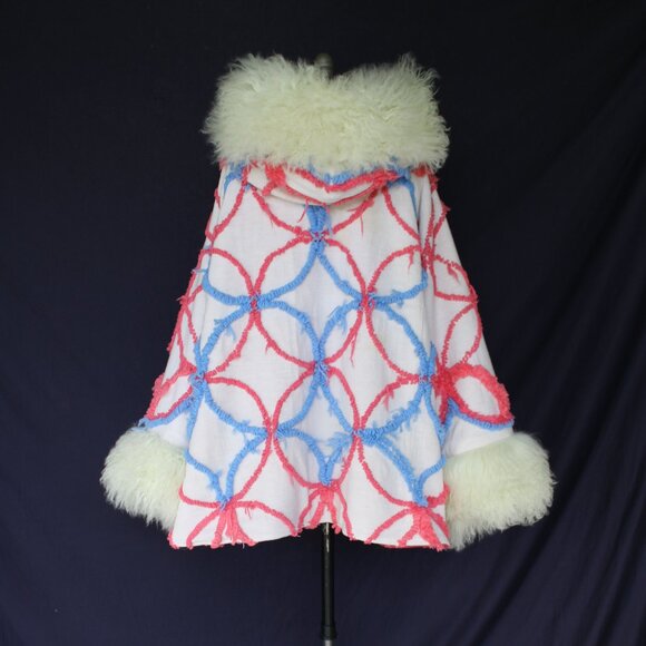 Artisan Vintage Chanille blanket jacket mongolia lamb cloak poncho toggle coat - Picture 10 of 12
